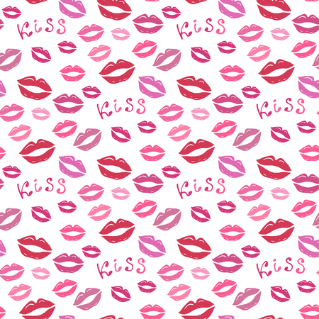 Lipstick kiss print. Vector fashion seamless pattern for textile or wrapping. Valentines day background with color lipのイラスト素材