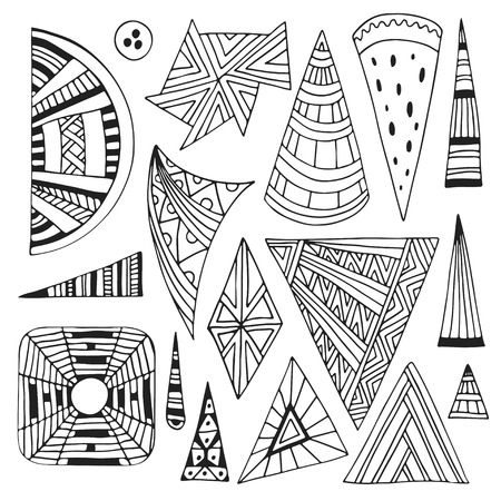 hand drawn triangles for coloring book page or decorations. Geometrical line doodle set.のイラスト素材
