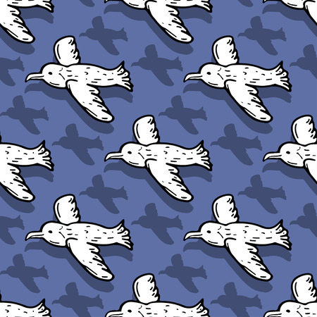 White Seagull vector seamless pattern on blue background. Textile or fabric cloth texture designのイラスト素材