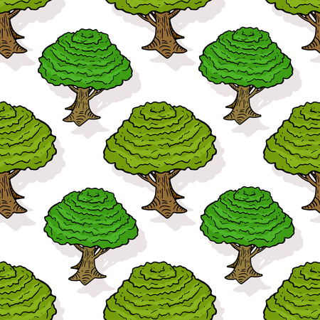 Vector seamless pattern of green trees. Cartoon Design for wrapping, eco packaging and textileのイラスト素材