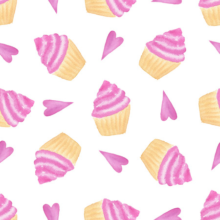 Cute watercolor seamless pattern. Painted girly texture. Textile or wrapping design.の写真素材