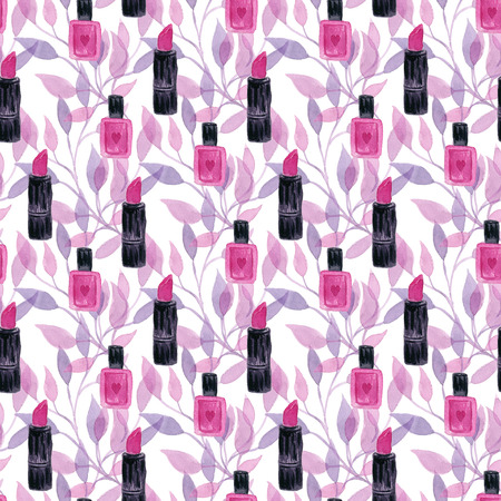 Nail polish seamless pattern. Watercolor girly texture. Textile or wrapping design.の写真素材