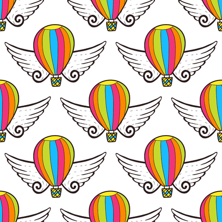 Vector balloon seamless pattern with wings. Bright wrapping paper or kids design decoration.のイラスト素材