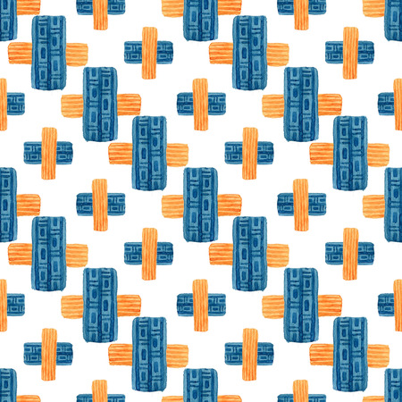 Watercolor geometric seamless pattern. Modern textile design with ethnic cross ornament.の写真素材