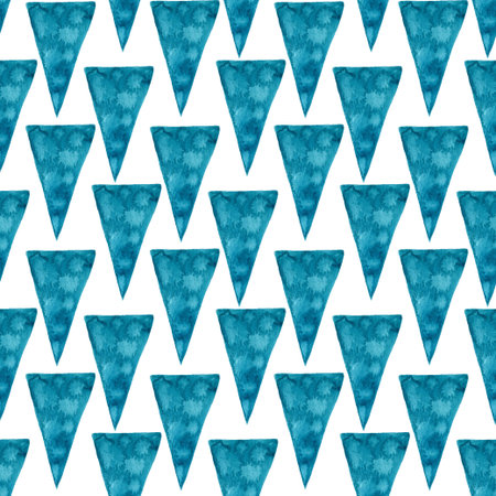 Watercolor seamless pattern with blue triangle texture. Modern textile design