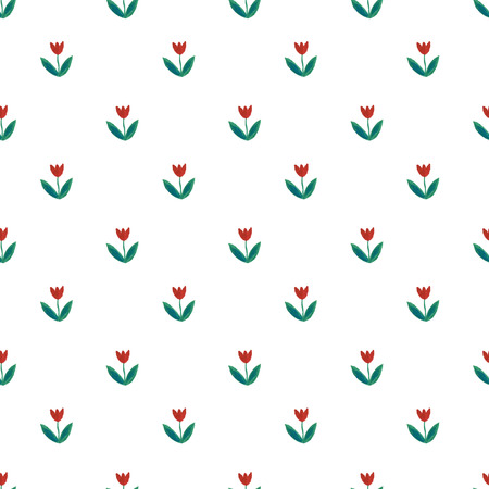 Cute seamless pattern with red tulips. Texture can be used for printing on fabric and paperの写真素材