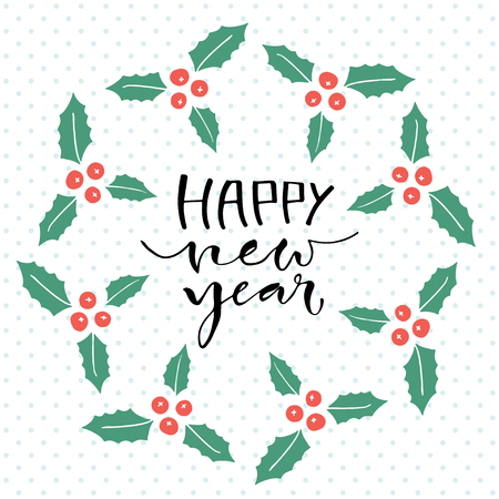 Happy New Year. Handwritten Christmas greeting card design. New year icon. Calligraphic vector illustration.のイラスト素材