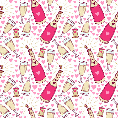 Seamless pattern with champagne bottle and glasses vector illustration.のイラスト素材
