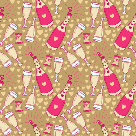 Seamless pattern with champagne bottle and glasses vector illustration.のイラスト素材