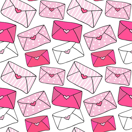 Cute seamless love pattern with love letters envelopes vector illustration.のイラスト素材