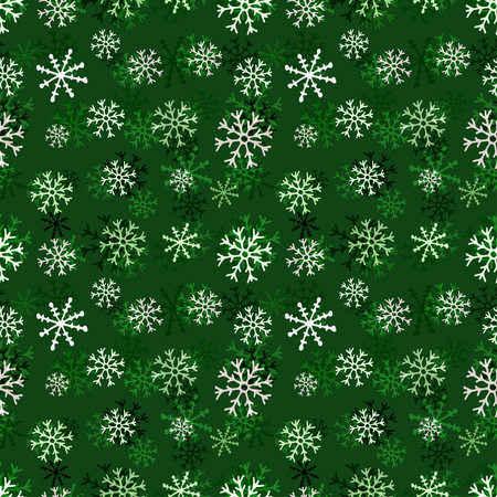 Christmas snowflakes pattern. Winter seamless texture. Vector green background templateのイラスト素材