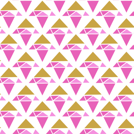 Geometric seamless pattern. Vector abstract background in pink and gold colors. Fashion wrapping or fabric patternのイラスト素材