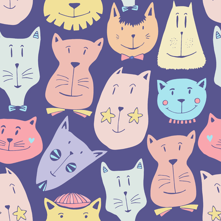 Seamless pattern with funny cats. Textile kids pattern, wrapping paper vector illustration.のイラスト素材