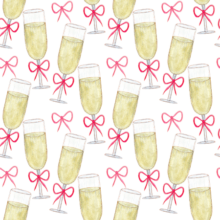 Seamless pattern with champagne glass. Cute holiday design. New year or Christmas backdropの写真素材