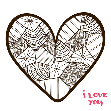 Heart doodle isolated art. Vector illustration for coloring book. Valentine day greeting cardのイラスト素材