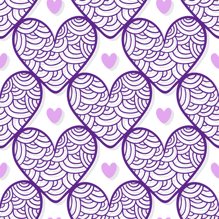 Valentines wrapping pattern with ornament purple hearts. Vector texture for packaging design.のイラスト素材