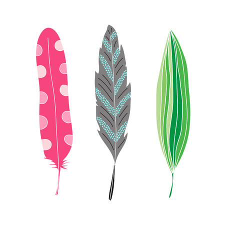 Vector feathers and leaf badges. T-shirt print design. Cute doodle sticker.のイラスト素材