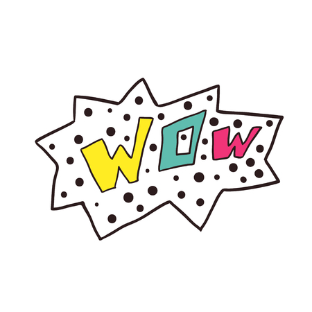 Wow vector lettering. T-shirt print design. Cute doodle sticker.のイラスト素材