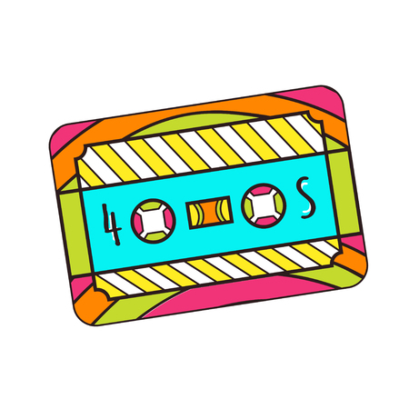 Cassette vector icon. T-shirt print design. Cute hippie sticker.のイラスト素材