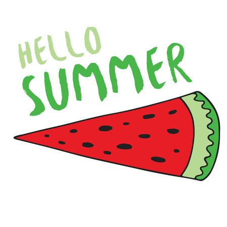 Hello Summer banner with watermelon. Inspirational poster and card, print for textileのイラスト素材