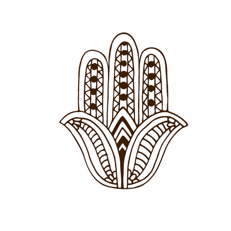 Indian ornament. Hamsa hand drawn sign. Henna tattoo artのイラスト素材