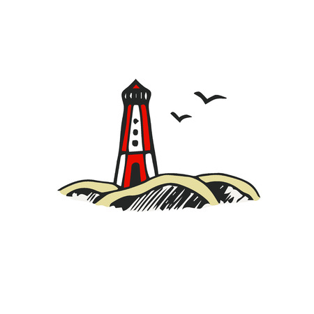Lighthouse Vector illustration. Hand drawn print. Sticker design isolated on a white backgroundのイラスト素材