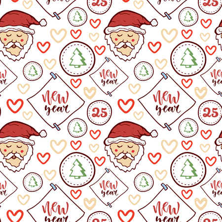 Seamless pattern. Vector. Merry Christmas and Happy New Year. Santa designのイラスト素材