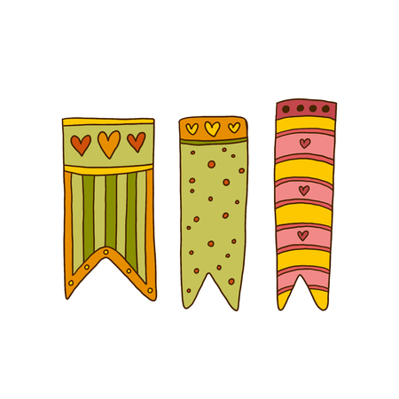 Ribbon Autumn decorations. Hand drawn print. Sticker designのイラスト素材