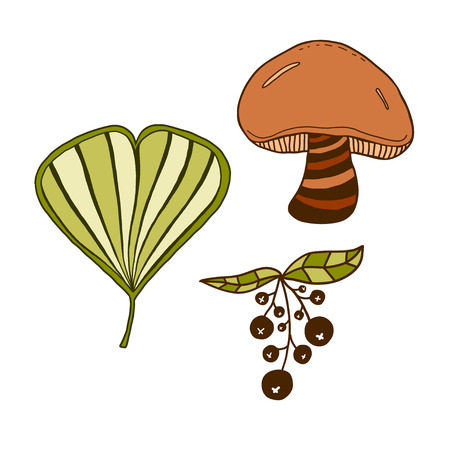 Autumn nature icons. Hand drawn print. Sticker design.のイラスト素材