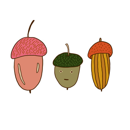 Acorns icons. Hand drawn print. Sticker design.のイラスト素材