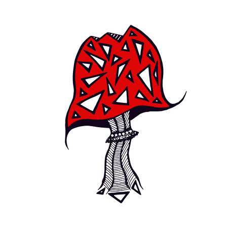 Mushroom icon design. Sticker and tattoo art. Amanita printのイラスト素材