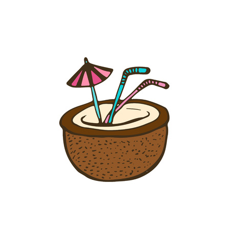 Coconut Drink illustration. Sticker print design. Tropical cocktailのイラスト素材