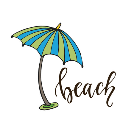 Beach umbrella illustration. Sticker print design. Summer banner elementのイラスト素材