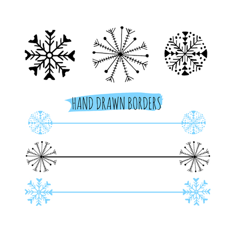 Snowflakes vector dividers. Christmas modern decorationのイラスト素材