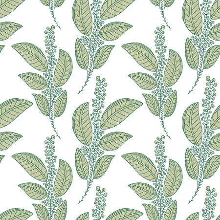 Green branches seamless background. Pattern print textile design. Floral seamless pattern with leavesのイラスト素材