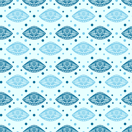 Eyes seamless background. Pattern for textile print design. Retro seamless pattern in blue colors.のイラスト素材