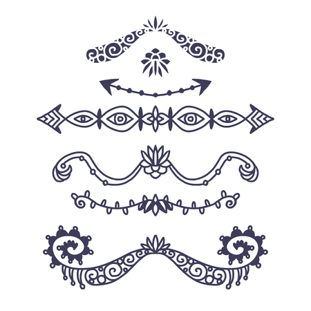 Vintage ornament dividers. Hand drawn ornamental decoration. Onate and arrow decorative dividersのイラスト素材