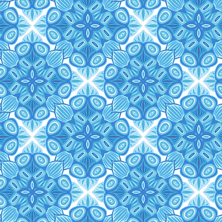 Blue ornamental seamless background. Pattern print for ceramic design. Tile seamless pattern with square ornamentのイラスト素材