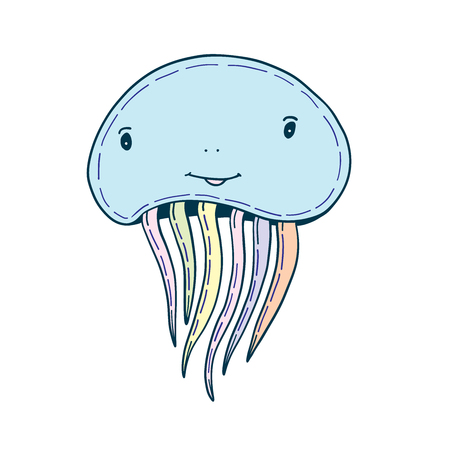 Cute jellyfish illustration. Cartoon character isolated art. Jellyfish print design.のイラスト素材