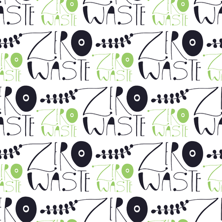 Zero Waste seamless pattern. Typography healthy lifestyle design. Pattern print with zero waste lettering.のイラスト素材