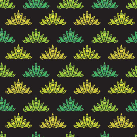 Abstract pattern in geometric seamless texture. Yellow and green tile on dark backgroundのイラスト素材