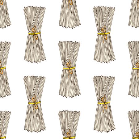 Spaghetti seamless pattern. Pasta sketched design. Italian food for menu. Sketched spaghetti backgroundのイラスト素材