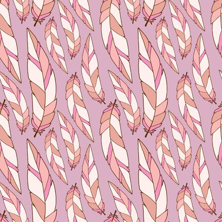 Feathers seamless pattern on pink background. Beautiful pattern for fashion textile printing. Linen and wallpaper designのイラスト素材