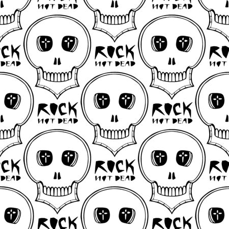 Skulls pattern. Hand drawn background.のイラスト素材