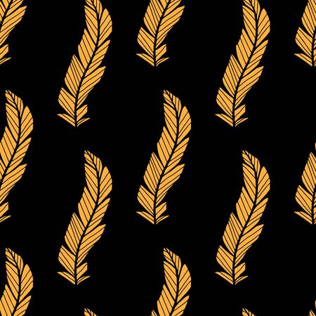 Feathers seamless pattern in yellow color. Fashion textile design. Wrapped paper print. Minimalistic wallpaper background texture.のイラスト素材