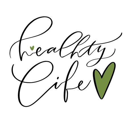 Healthy life. Hand drawn lettering for poster. Motivational modern calligraphy. Eco poster designのイラスト素材