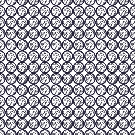 Seamless pattern with linear circles ornament. Background for fabric or web wallpaper. Repeating pattern in decorative style. Textile design for clothes and linen. Black and white retro circles printのイラスト素材