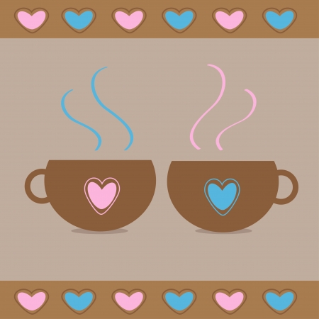 Two teacups with hearts   Love card   Vector illustration のイラスト素材