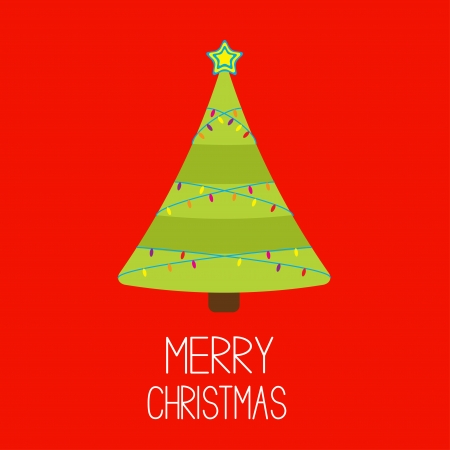 Christmas tree with lights. Merry Christmas card. Vector illustration.のイラスト素材
