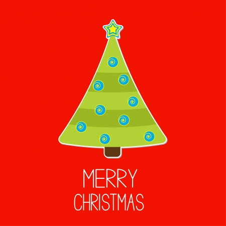 Christmas tree with blue Christmas balls. Merry Christmas card. Vector illustration.のイラスト素材